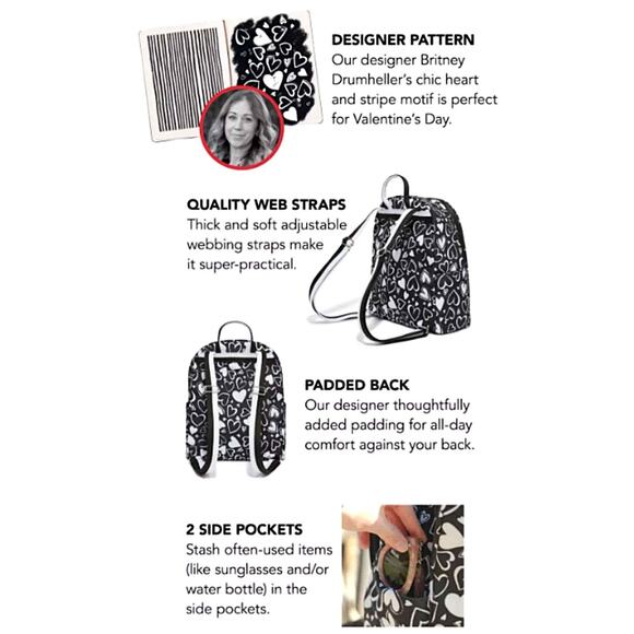 New $150 Brighton Limited Edition ENDLESS LOVE Backpack Black White Hearts Nylon - Picture 4 of 5